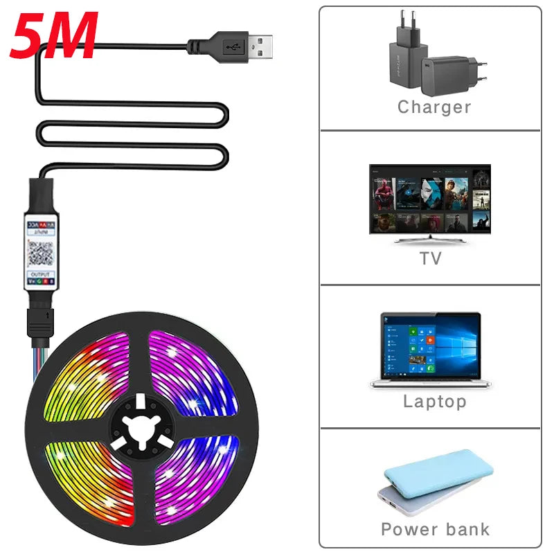 TOP PRICE!!!!  Led USB Strip Light Color Changing 5050 RGB LED Flexible Lights Bluetooth  for Children Gaming Room Home Party TV Backlight
