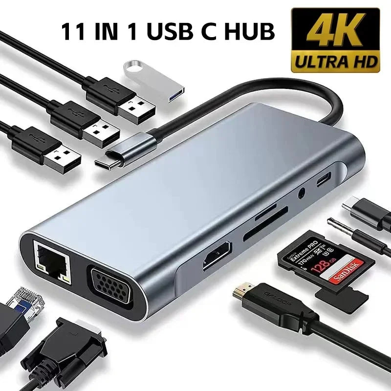 USB C Hub USB Splitter 8 v 1 USB Extender se 4 USB porty 1 USB C portem čtečka TF/SD karet audio výstup kompatibilní s MacBookem