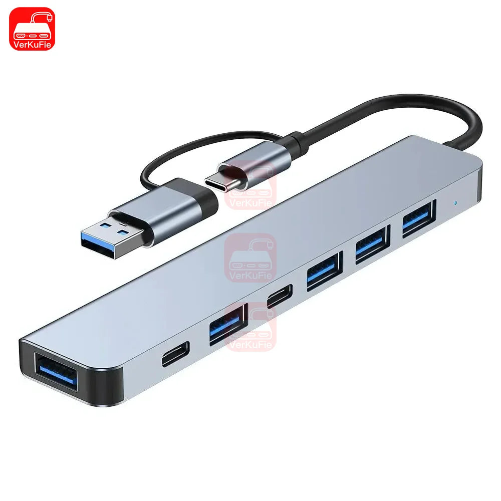 USB C Hub USB Splitter 8 v 1 USB Extender se 4 USB porty 1 USB C portem čtečka TF/SD karet audio výstup kompatibilní s MacBookem